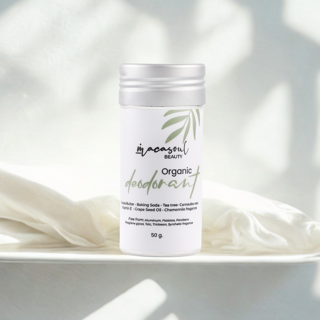Deodorant Organic (50g) Desodorante Natural en Barra Sin Aluminio, con Tea Tree, Manteca de Cacao y Manzanilla.