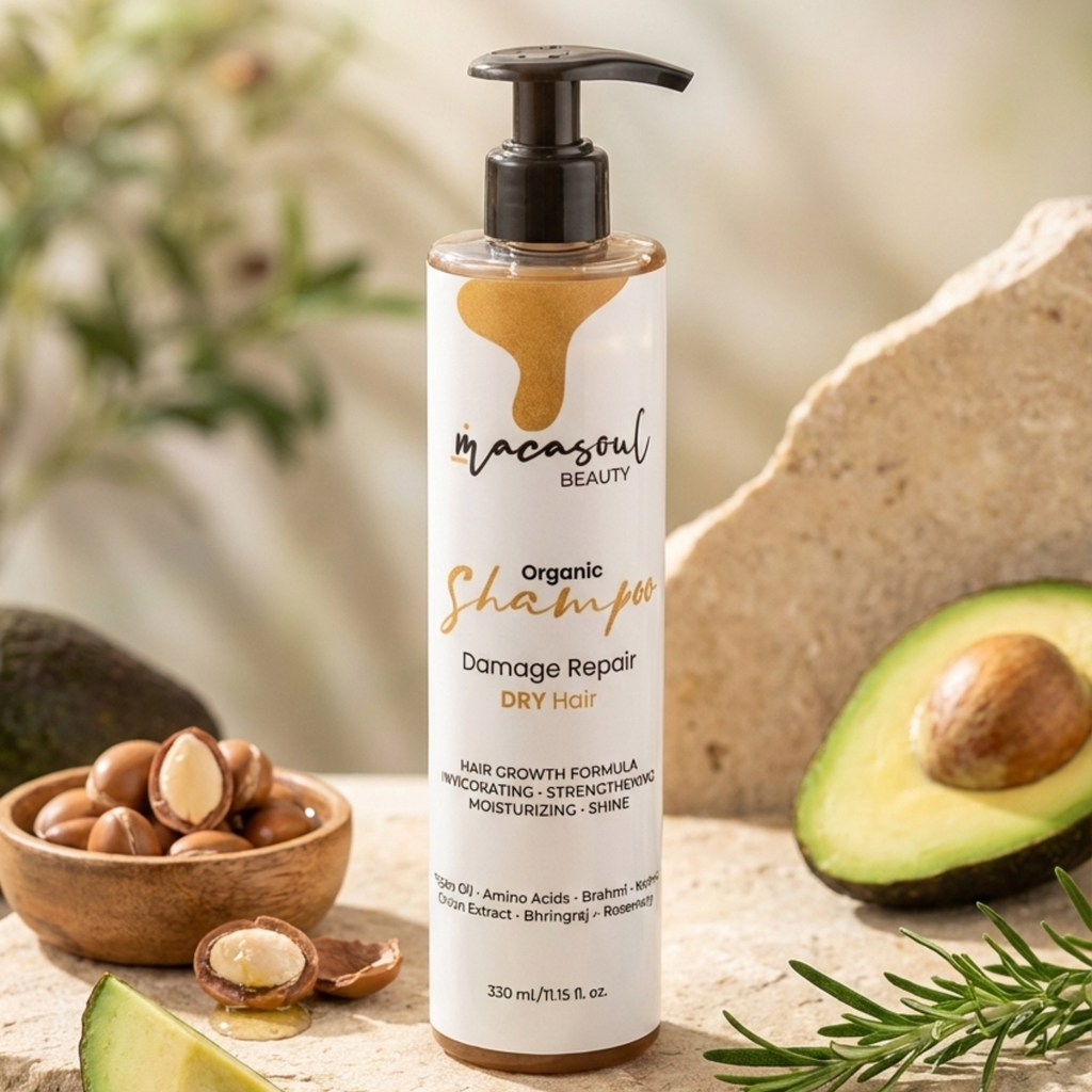 Dry Hair Shampoo Damage Repairing (330ml) Fórmula de Hidratación Intensiva y Regeneración con Aguacate, Argán, Aminoácidos y Hierbas Ayurvédicas.