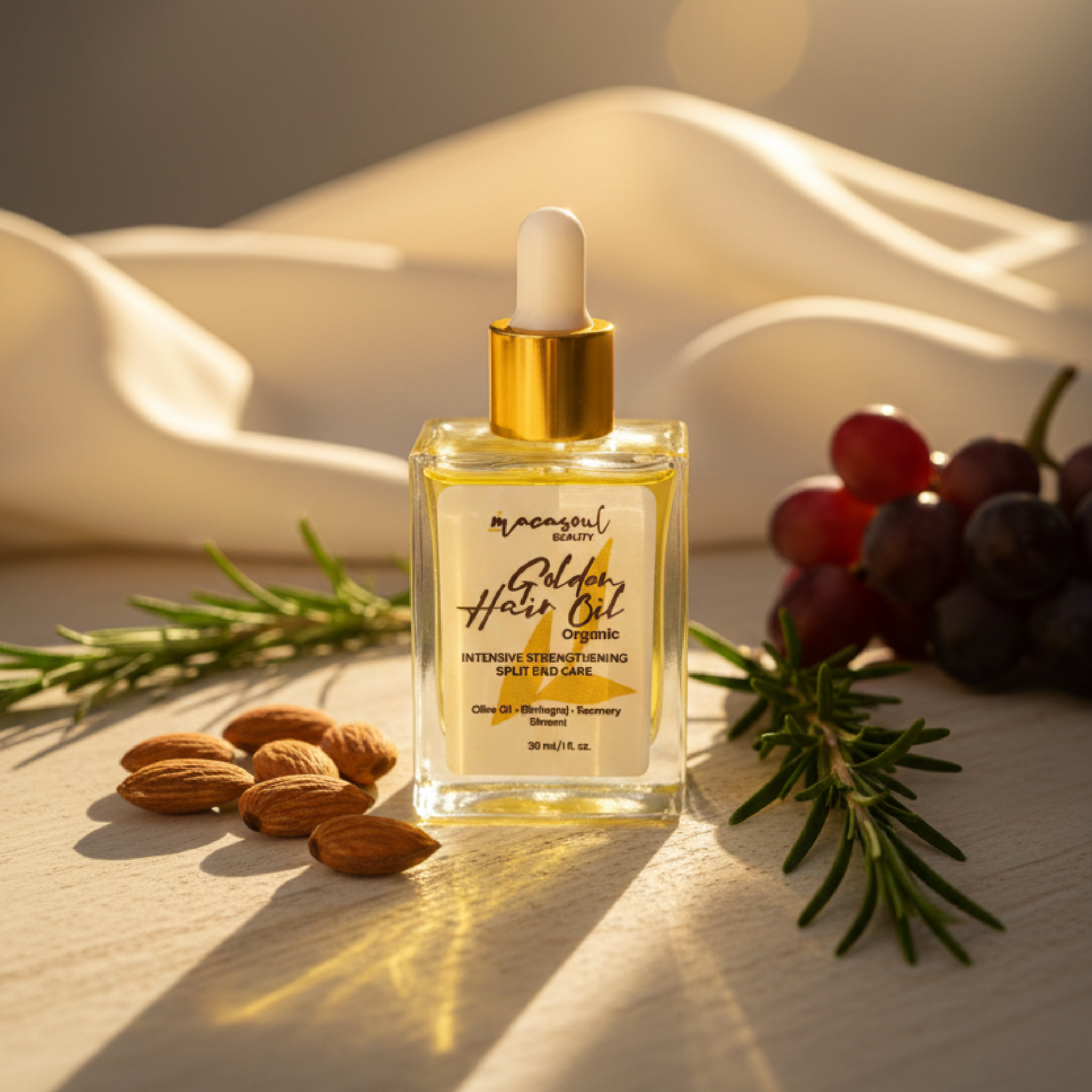 Golden Hair Oil "Botanicals" (30ml) Aceite Intensivo de Nutrición, Sellado de Puntas y Brillo Espejo con Brahmi y Vitamina E.