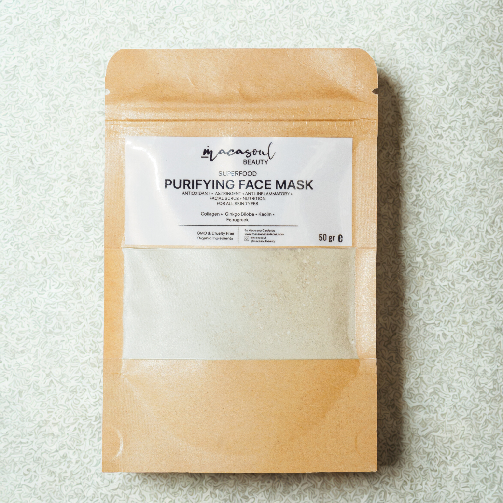 Face Mask Purifying (50gr) Mascarilla Botánica Antioxidante y Exfoliante con Kaolin y Ginkgo Biloba