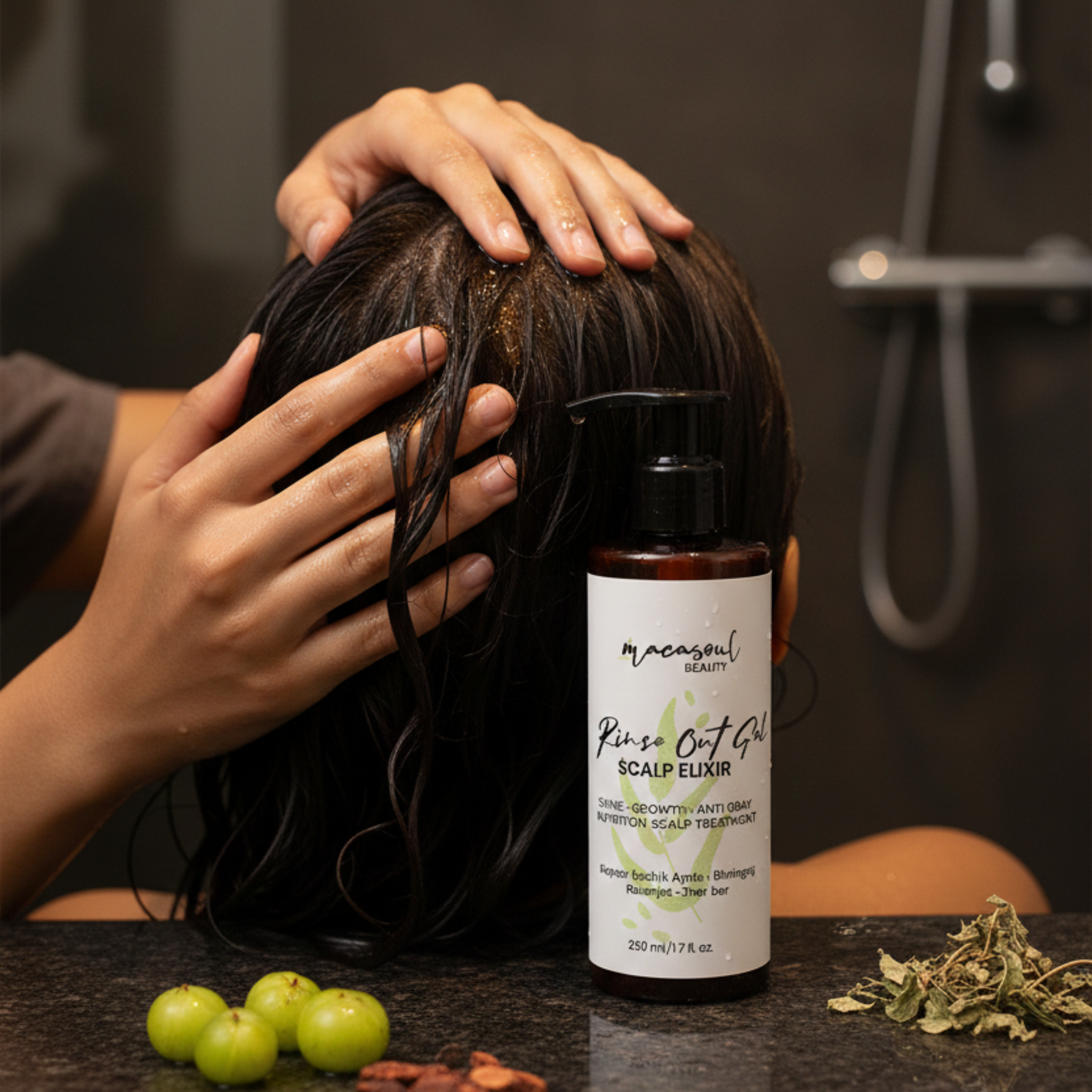 Rinse Out Gel Scalp Elixir (250ml) Tratamiento Capilar Ayurvédico para Crecimiento, Anti-Canas y Cuero Cabelludo Saludable. Con Amla, Bhringraj y Vitaminas A & E.
