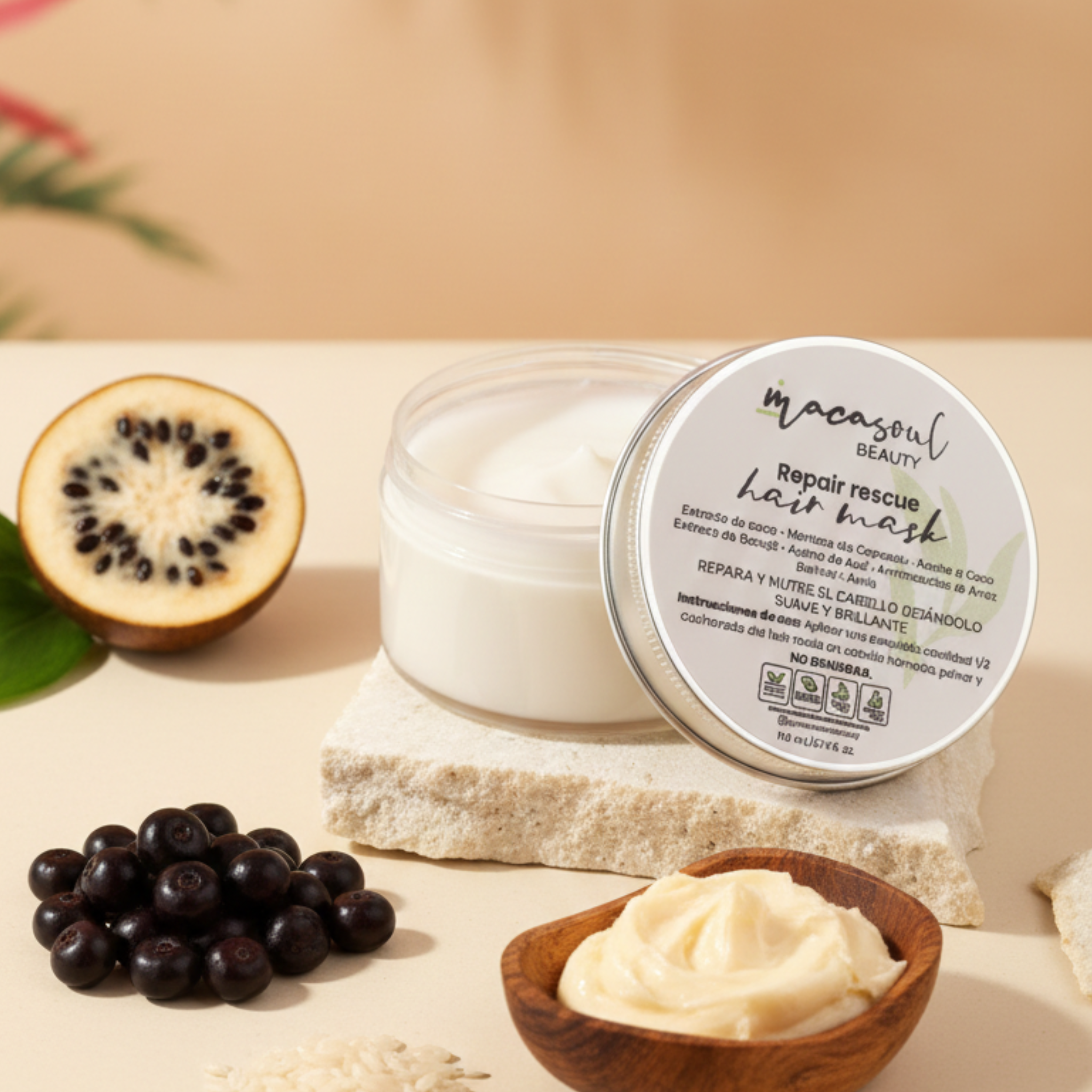 Rescue Repair Hair Mask (170ml) Tratamiento Reparador Sin Enjuague con Borojó, Acai y Manteca de Copoazú