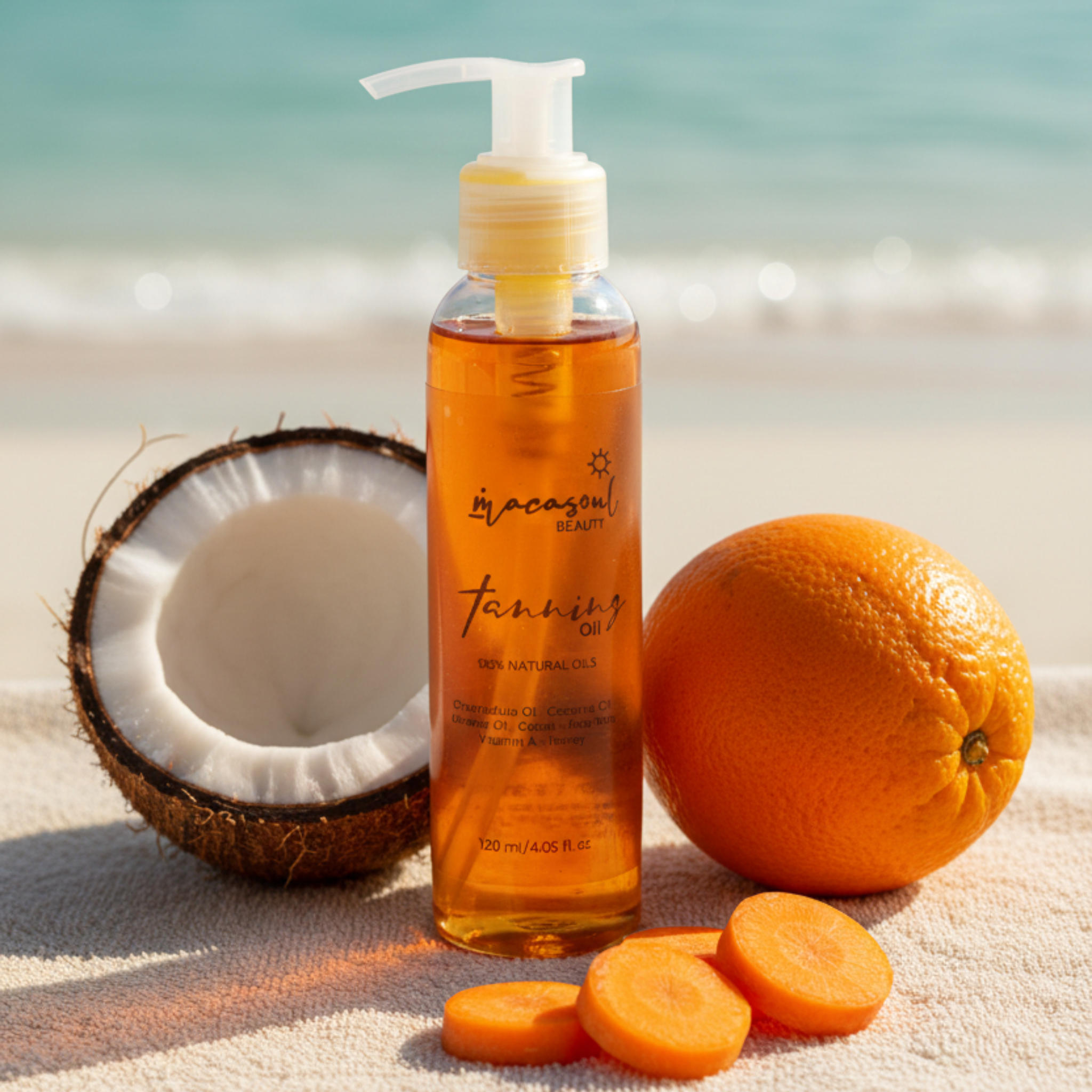 Tanning Oil Botanical Gold (120ml) Aceite Bronceador Orgánico y Nutritivo con Chontaduro, Betacaroteno y Coco.