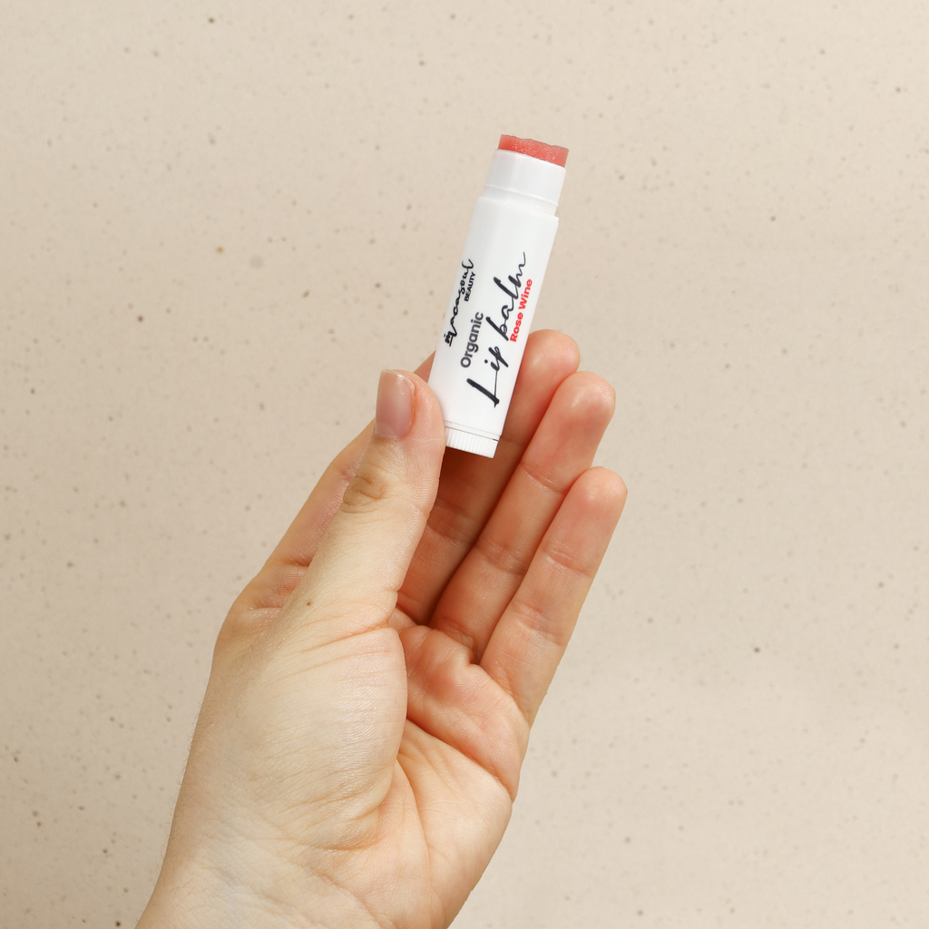 Organic Lip Balm "Rose Wine" (3gr) Bálsamo Labial Reparador con Vitamina E, Cacao y Aceite de Oliva