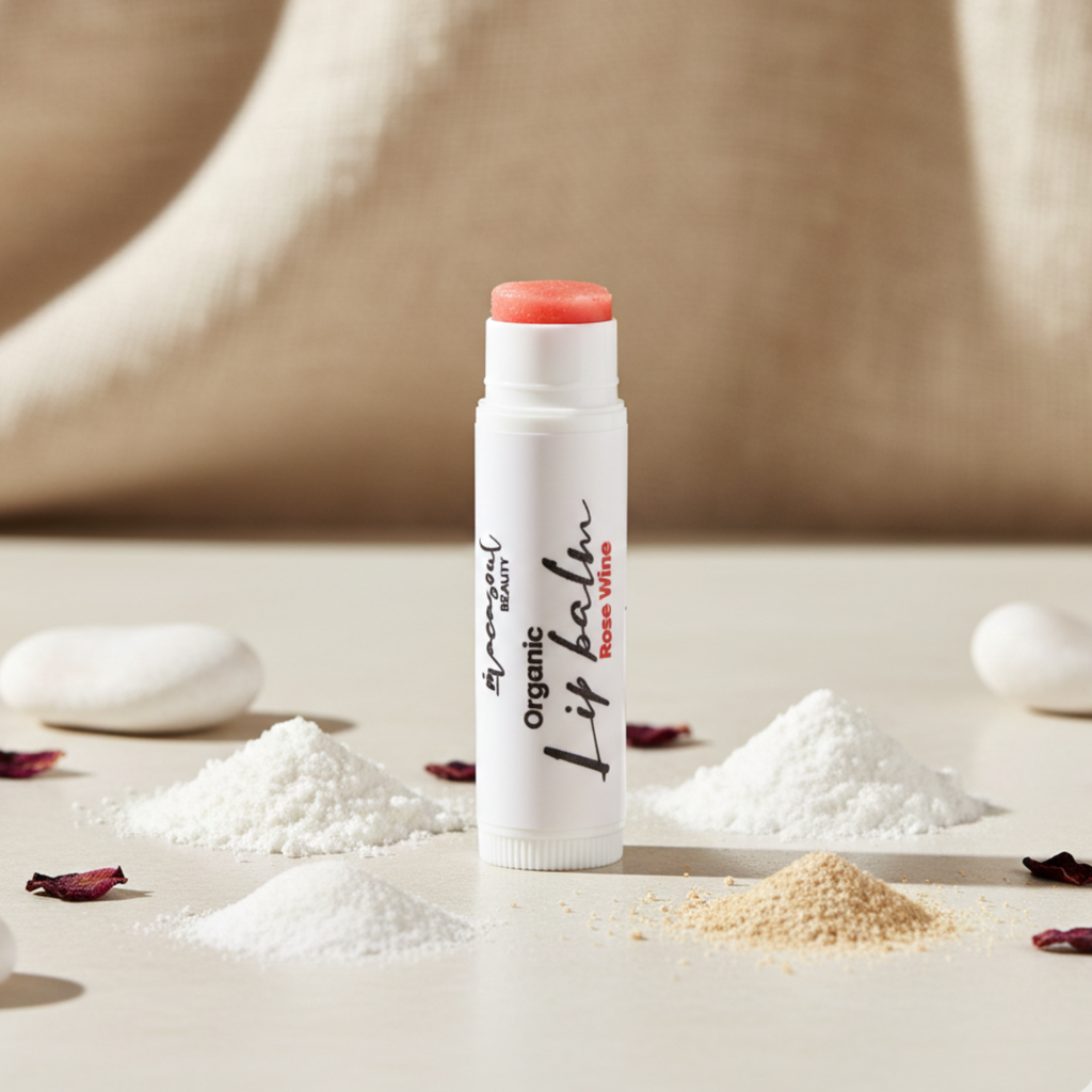 Organic Lip Balm "Rose Wine" (3gr) Bálsamo Labial Reparador con Vitamina E, Cacao y Aceite de Oliva